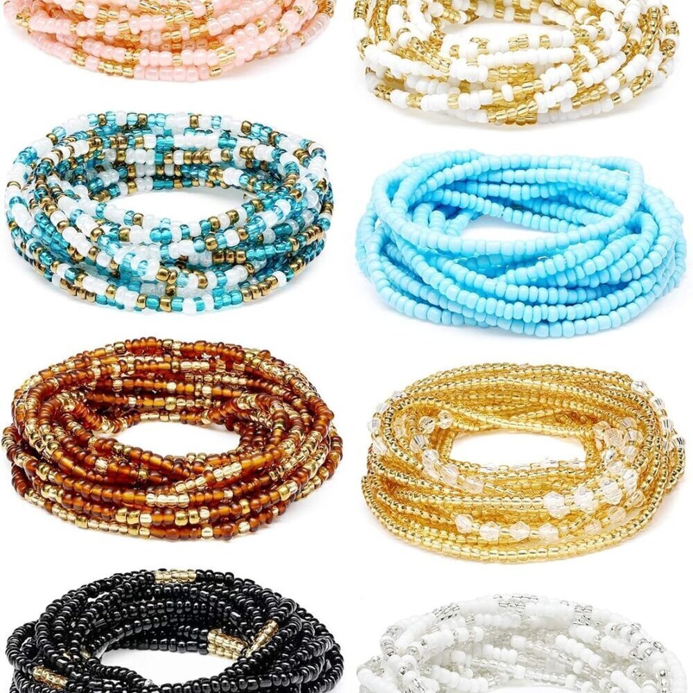 8 Pieces 70 Inch Handmade Colorful Waist Beads African Belly Chain Plus Size